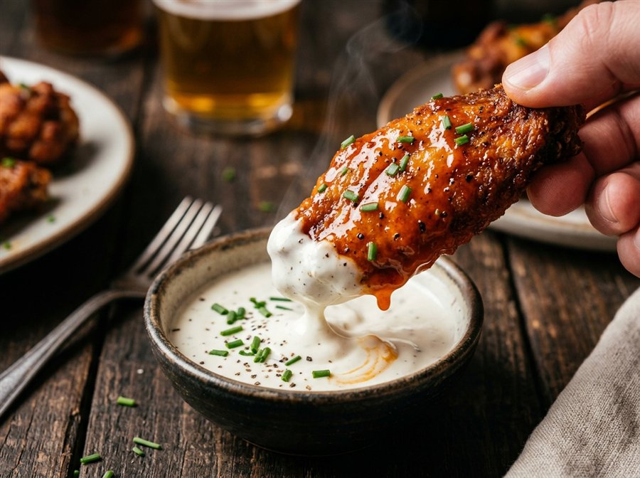 Cowboy Wings dipped in sauce